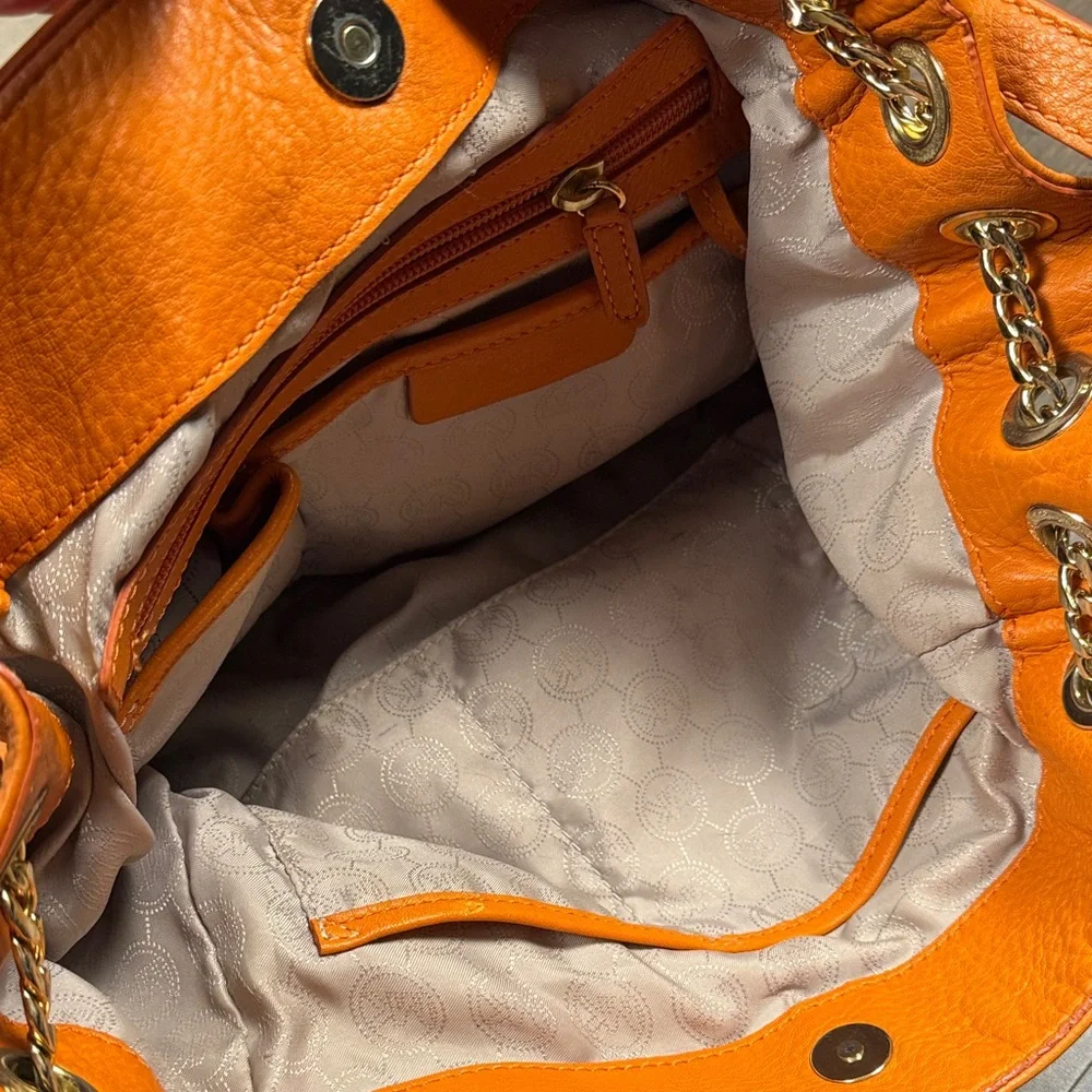 Michael Kors Orange Pebbled Leather Hobo Shoulder Bag Gold MK